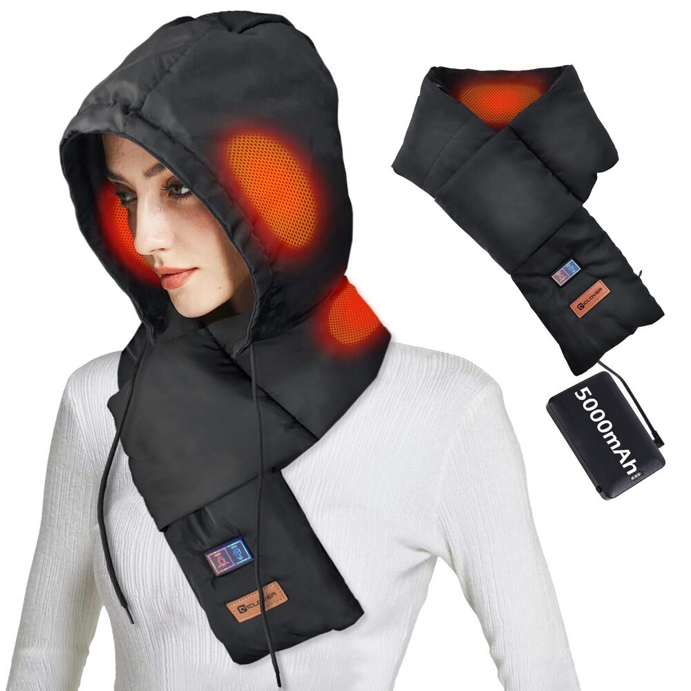 8098 Heated Scarf, with 5000mAh Rechargeable Power Bank, Foldable Hood Neck